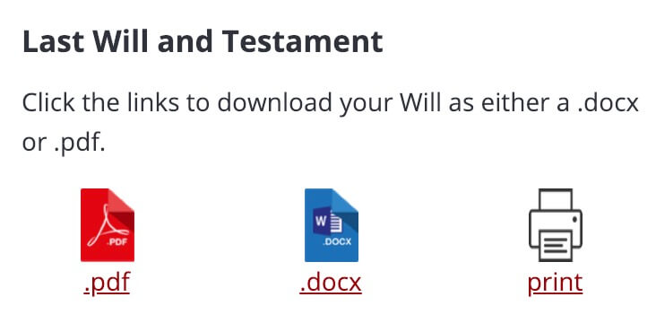 Download your Will as either a .docx or .pdf