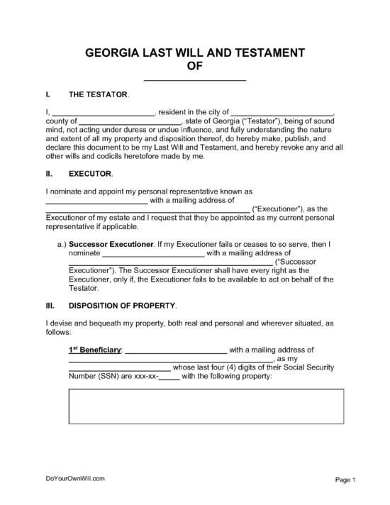 Free Last Will and Testament Form PDF WORD ODT