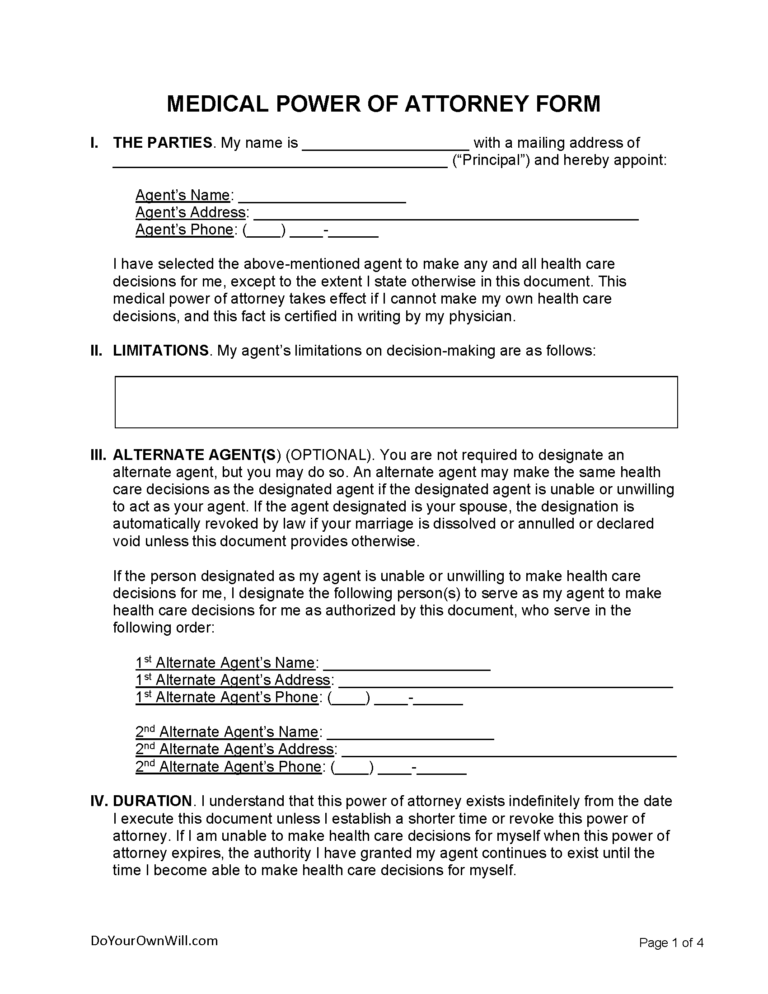 Free Medical Power Of Attorney Form Mpoa Pdf Word 1 Odt